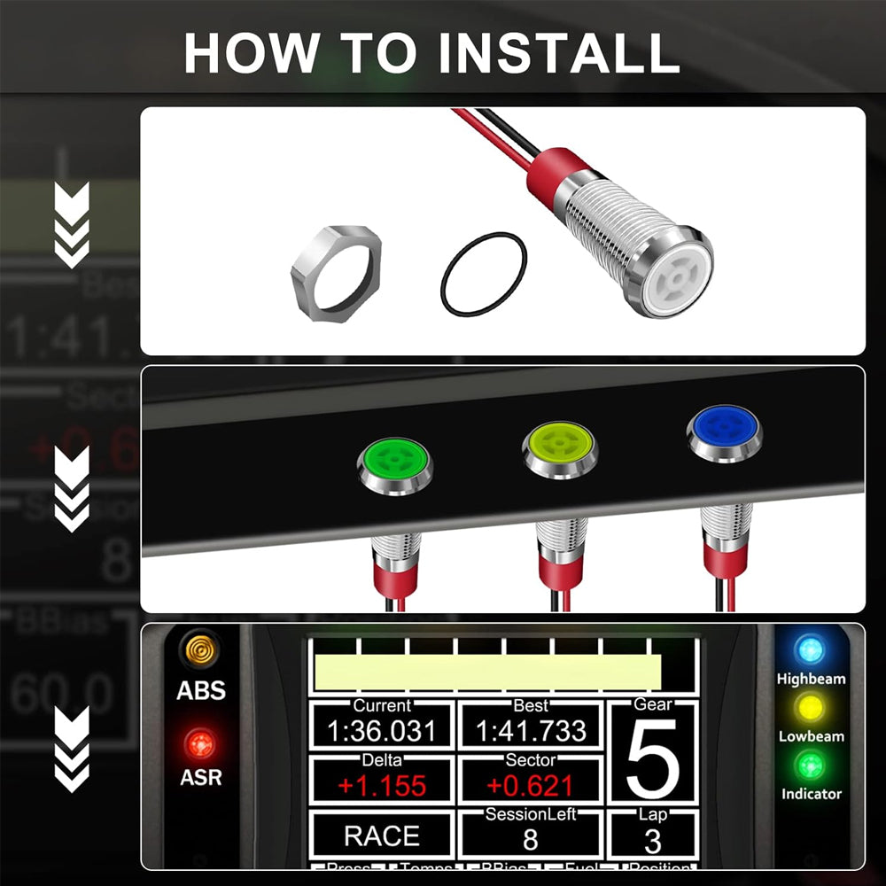 10 x Green LED Indicator Light 6mm Metal 12V-24V Pilot Signal Lamp IP67 Car Boat