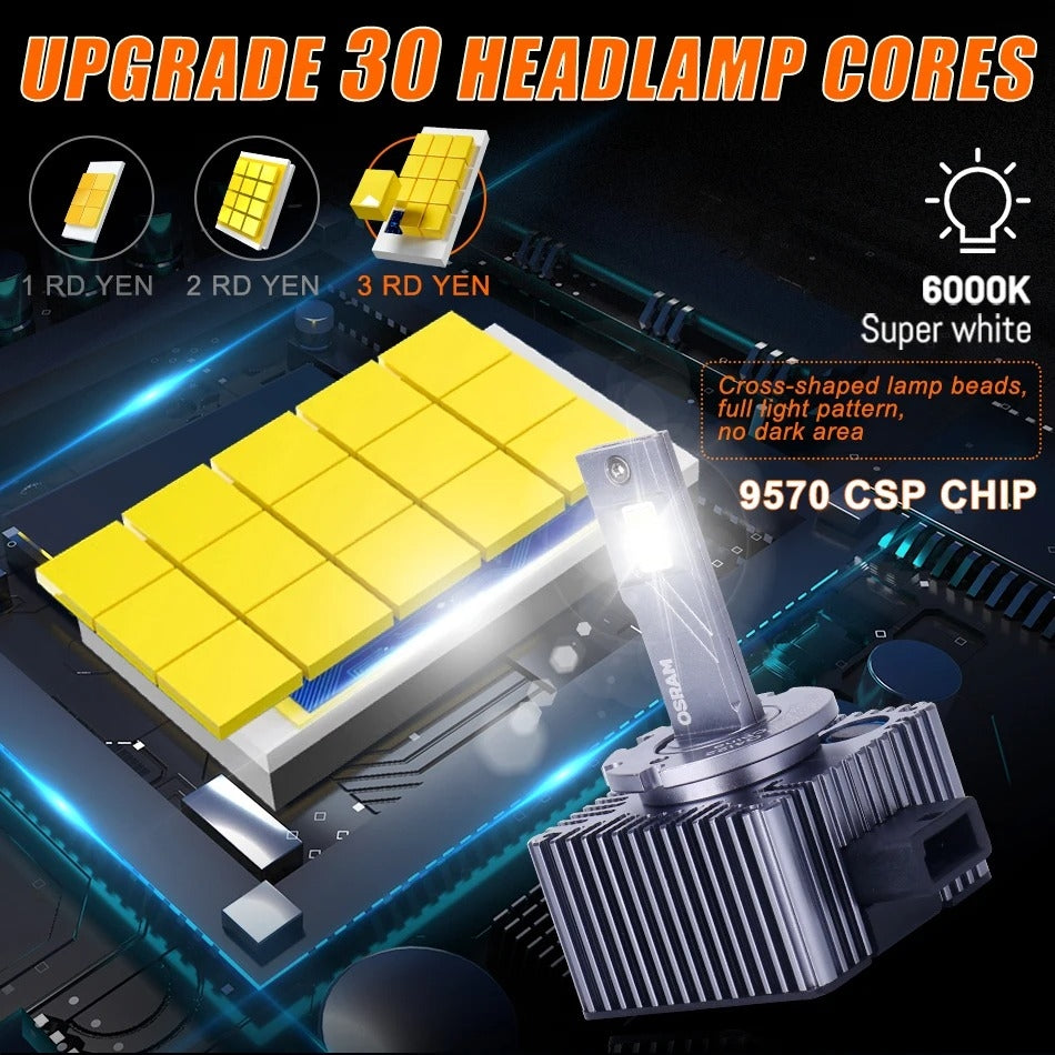 2 x OSRAM D3S LED Globes 12V 45W 6000K Headlight Original Osram D3S LED Bulbs