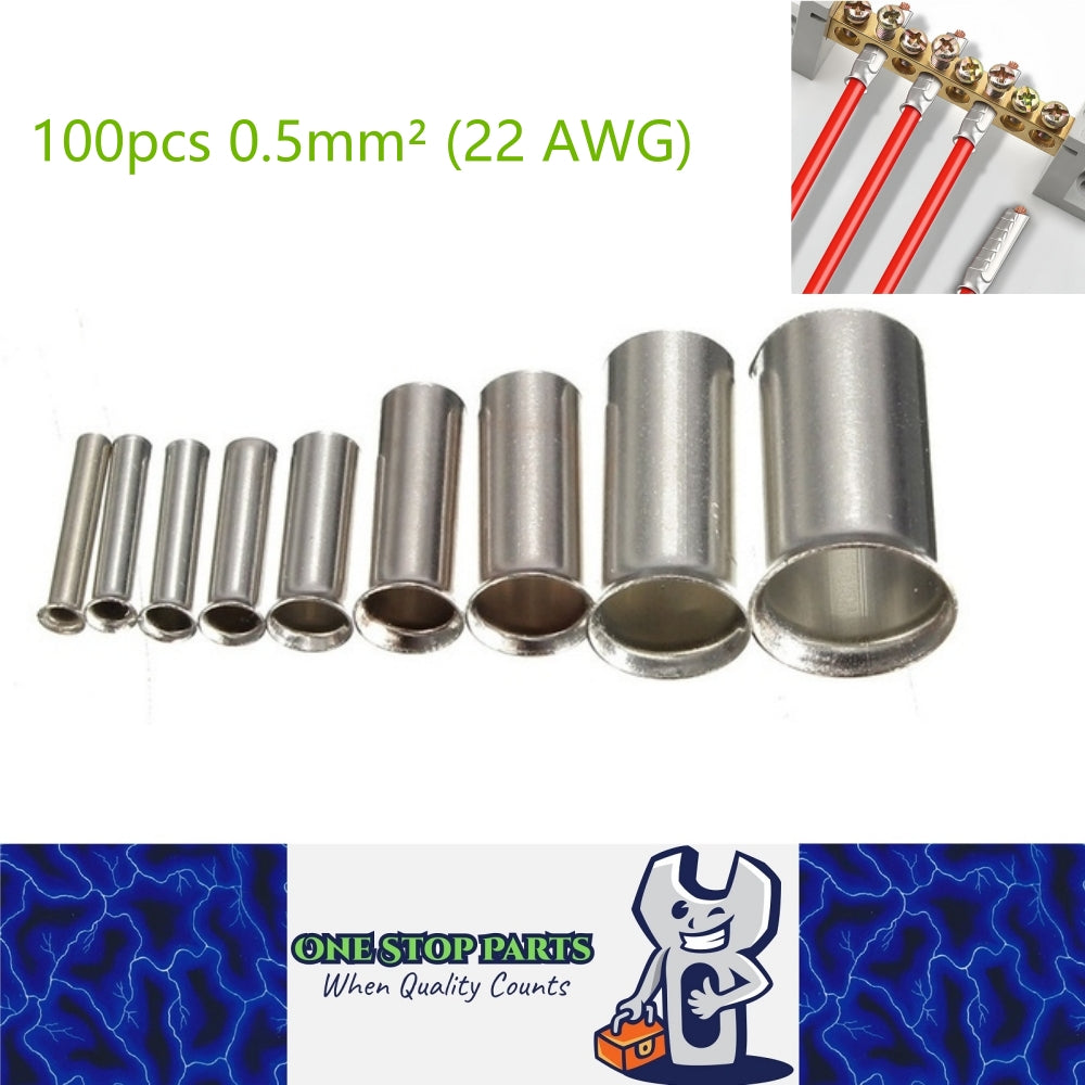 100 x 0.5mm² (22 AWG) Copper Tinned Bare wire end Crimp Cable end connection