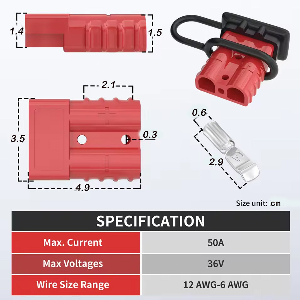2 x 50A Red Anderson Style Sockets Plugs 50 Amp Kit with Cover and Entry Boot