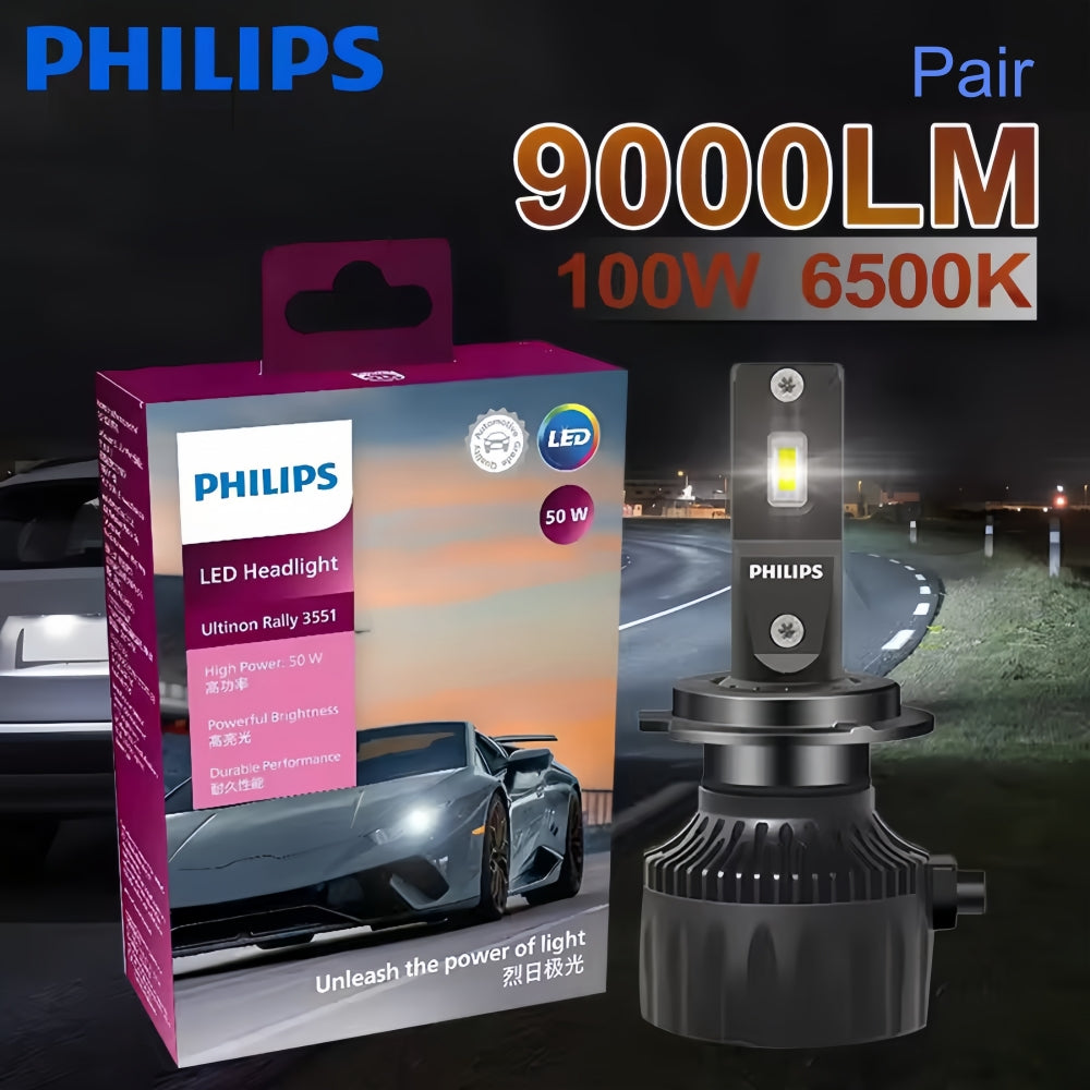 2 x Philips HIR2 9012 LED Globes 12V-24V 6500K 50W 4500Lm Philips Headlight Bulb