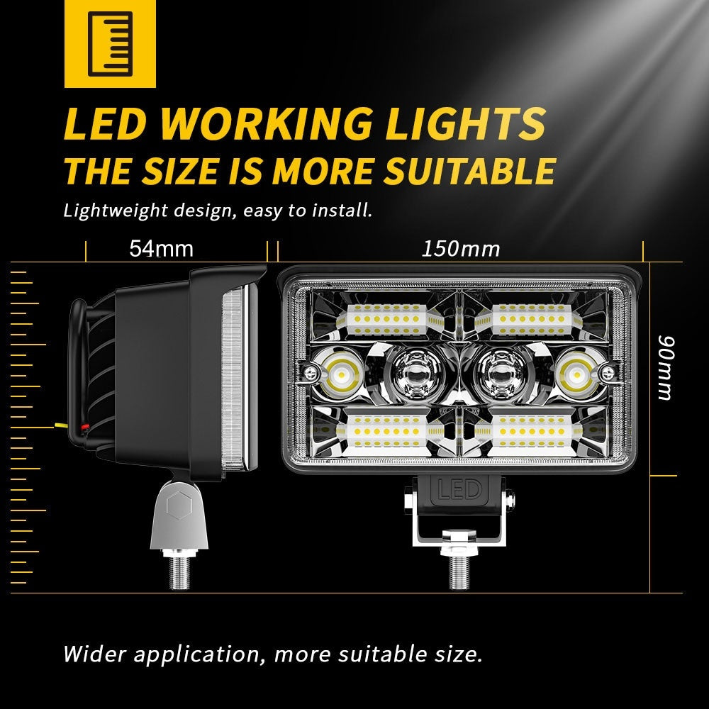 2 x LED Work Lights 150x90mm 130W 12-24V 6500K Spot Flood Beam Combo Light Bars
