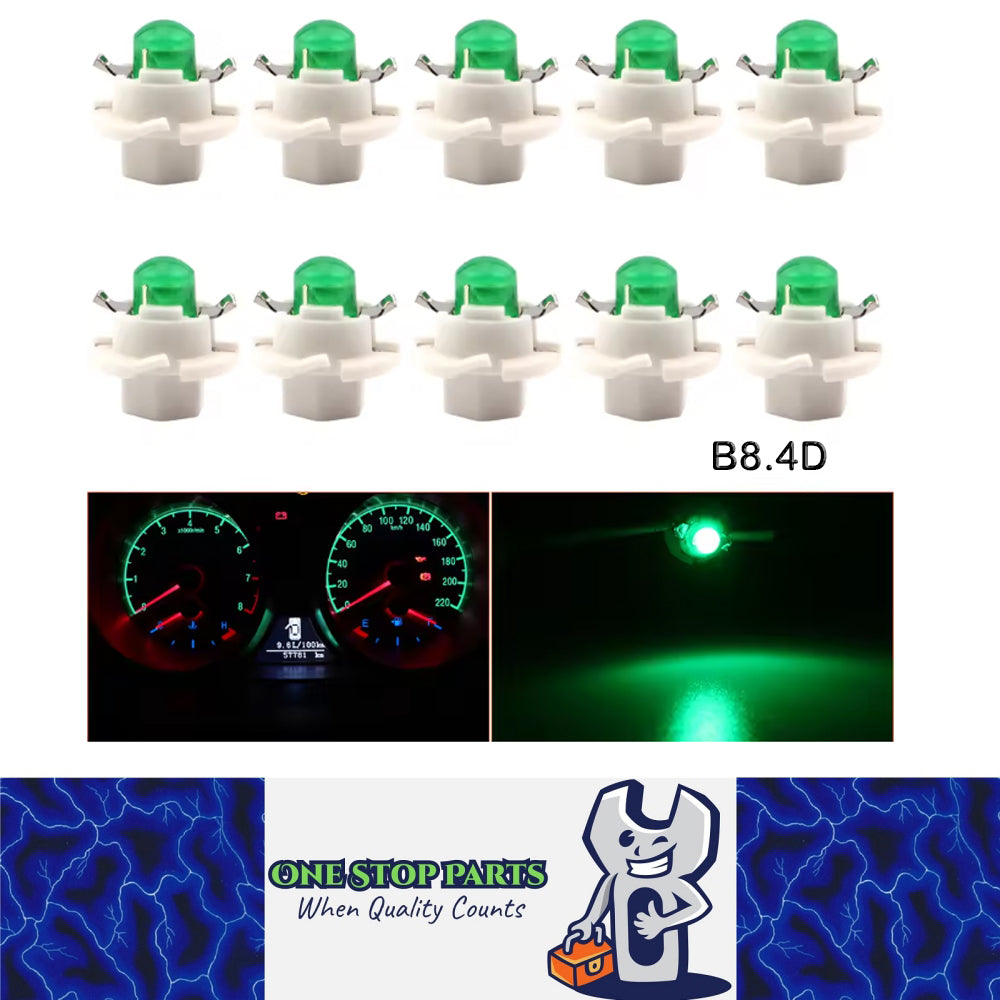 10 x Green T5 Cap B8.4D COB LED Instrument Light Twist and Lock LED Dash Light