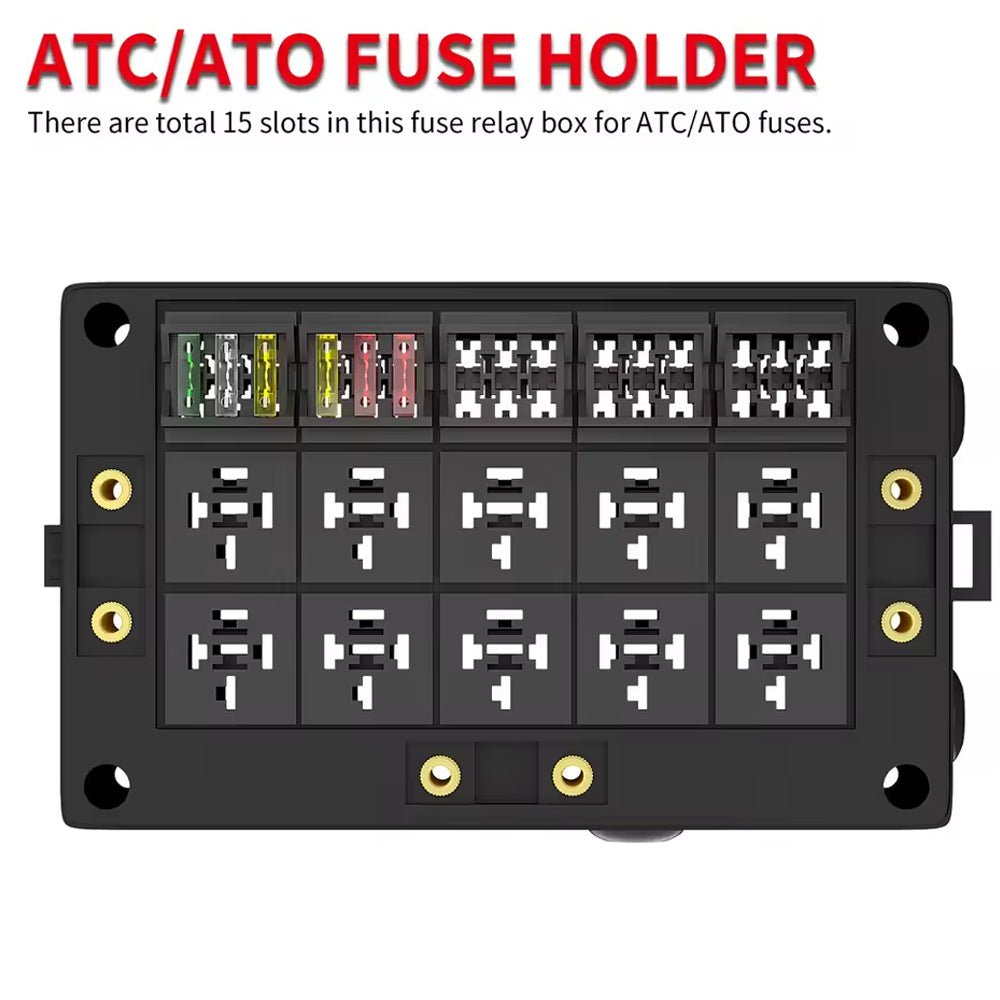 12V Fuse Relay Box 10 Relay Slots 15 ATC/ATO Fuses Holder for Car Truck Marine