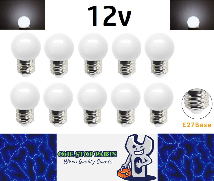10 x Cool White 12v E27 1W LED Bubble Globe Frosted White ideal for sign (10pcs)