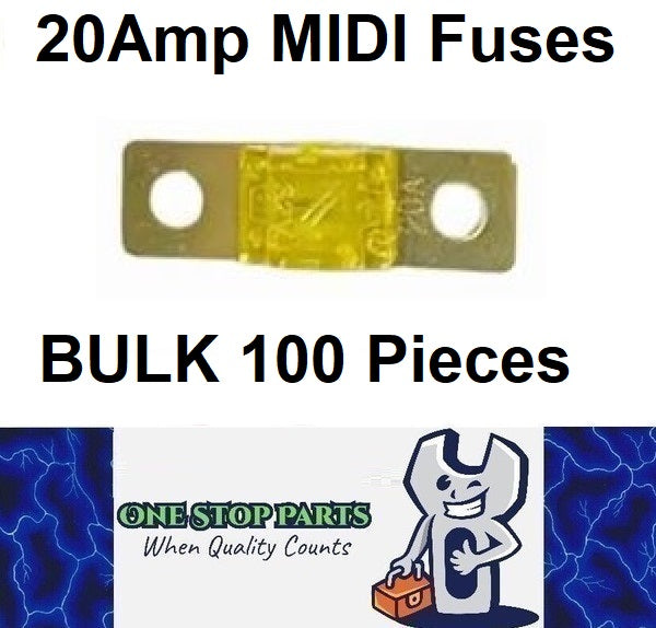 100 x 20A MIDI Fuses ANS 20Amp Fuses 41mm x 12mm Yellow 4wd Caravan Fuses 100pcs