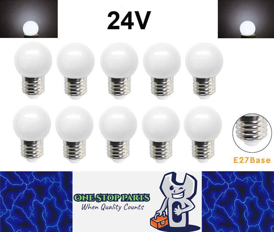 10 x Cool White 24V E27 1W LED Bubble Globe Frosted White ideal for sign (10pcs)
