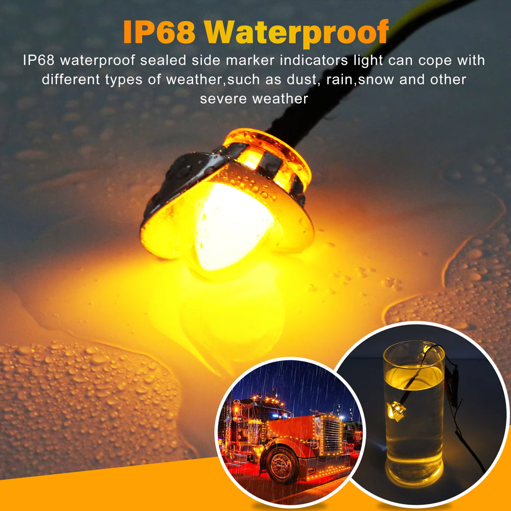 10 x Amber Round LED Side Marker Lamps 1.9CM 12V-24V LED Side Marker Lamps