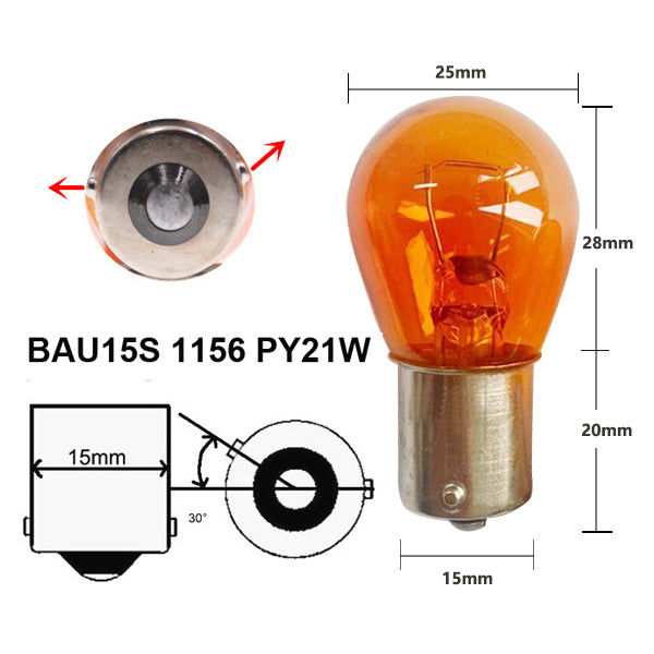 10 x BAU15S 12v 21w 1156 PY21W Amber Standard filament incandescent globes 10pcs