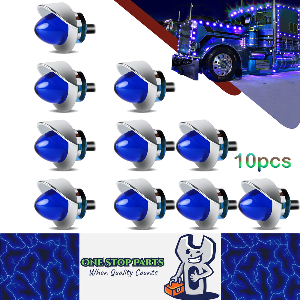 10 x Blue Round LED Side Marker Lamps 1.9CM 12V-24V LED Signal Indicator Light