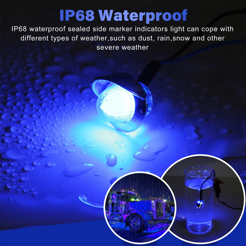 10 x Blue Round LED Side Marker Lamps 1.9CM 12V-24V LED Signal Indicator Light