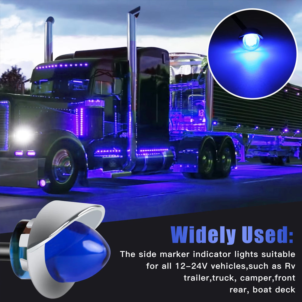 10 x Blue Round LED Side Marker Lamps 1.9CM 12V-24V LED Signal Indicator Light