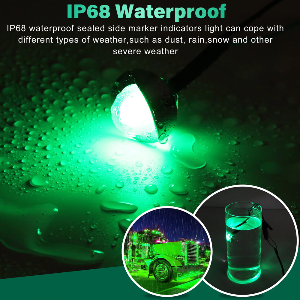 10 x Green Round LED Side Marker Lamps 1.9CM 12V-24V LED Marker Signal Lights