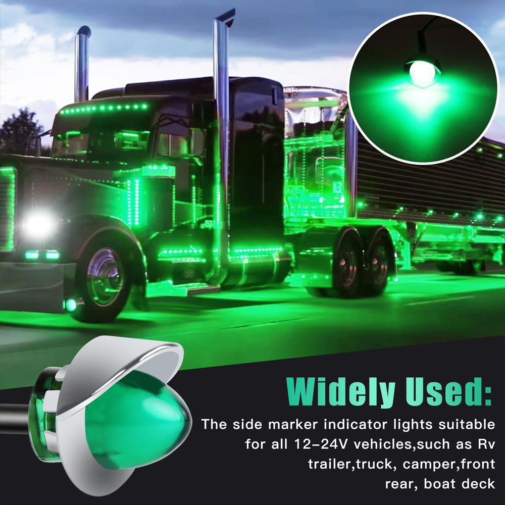10 x Green Round LED Side Marker Lamps 1.9CM 12V-24V LED Marker Signal Lights