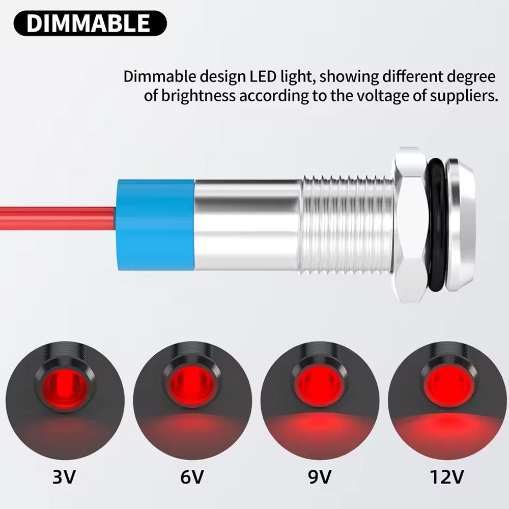 10 x Red LED Indicator Light 12V 6mm Red Pilot Lamp Metal IP67 Car Truck Marine