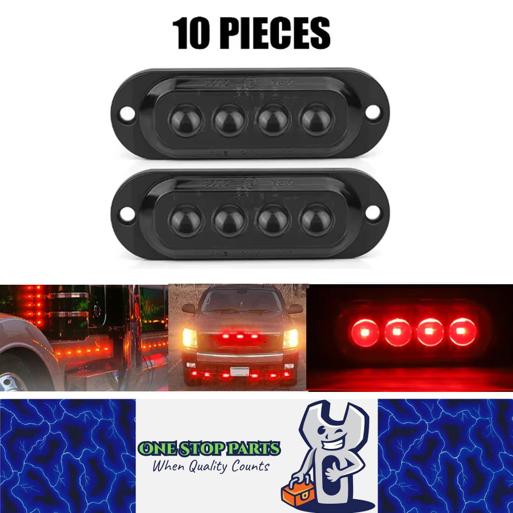 10 x Red LED Rear Marker Lamps 4LED 12V-24V Multivolt LED Rear Marker Lights
