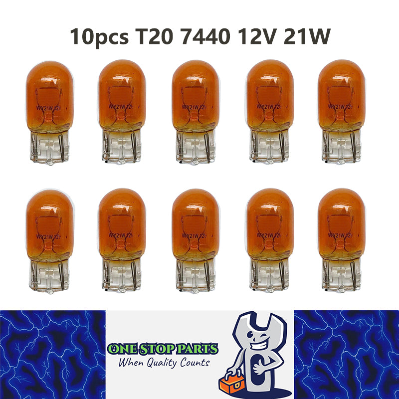 10 x T20 7440 12v 21w Amber Coated filament incandescent Wedge globes 10pcs