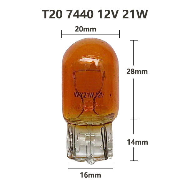 10 x T20 7440 12v 21w Amber Coated filament incandescent Wedge globes 10pcs