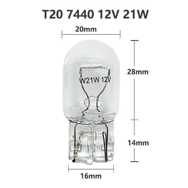 10 x T20 7440 12v 21w Clear Standard filament incandescent Wedge globes 10pcs