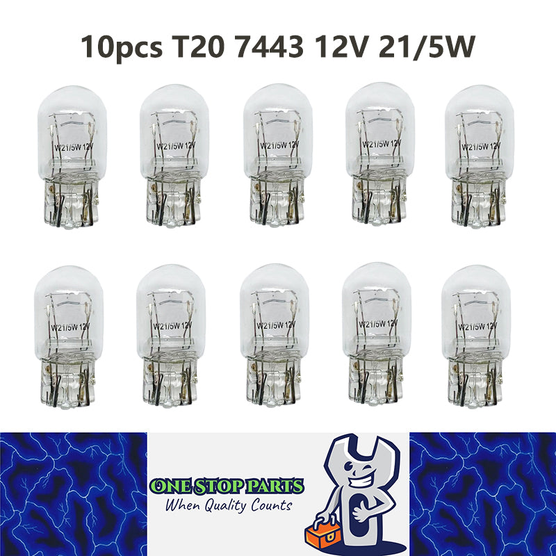 10 x T20 7443 12v 21/5w Clear Dual filament incandescent Wedge globes 10pcs