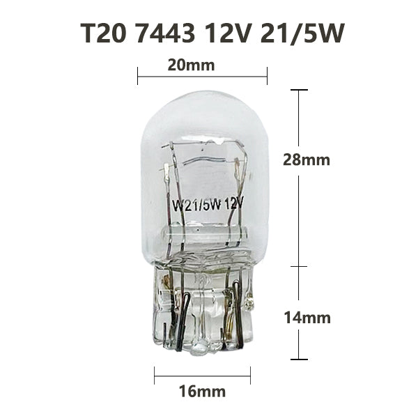 10 x T20 7443 12v 21/5w Clear Dual filament incandescent Wedge globes 10pcs
