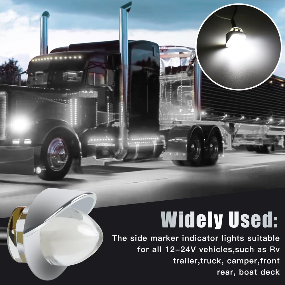 10 x White Round LED Front Marker Lamps 1.9CM 12V-24V LED Front Marker Lights