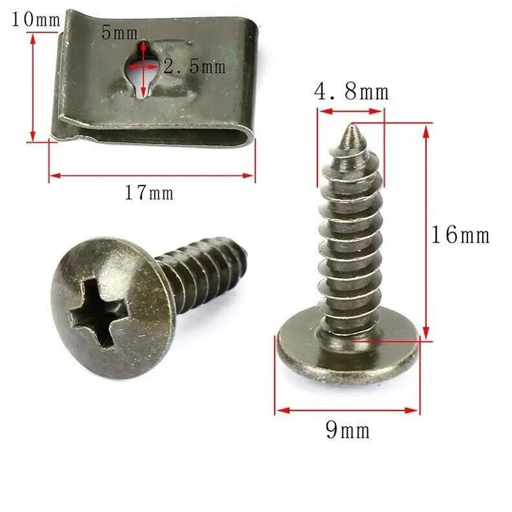 50 Sets Car Metal Screw Tapping Fastener U Clips Anti-Rust U Clamps with Screws