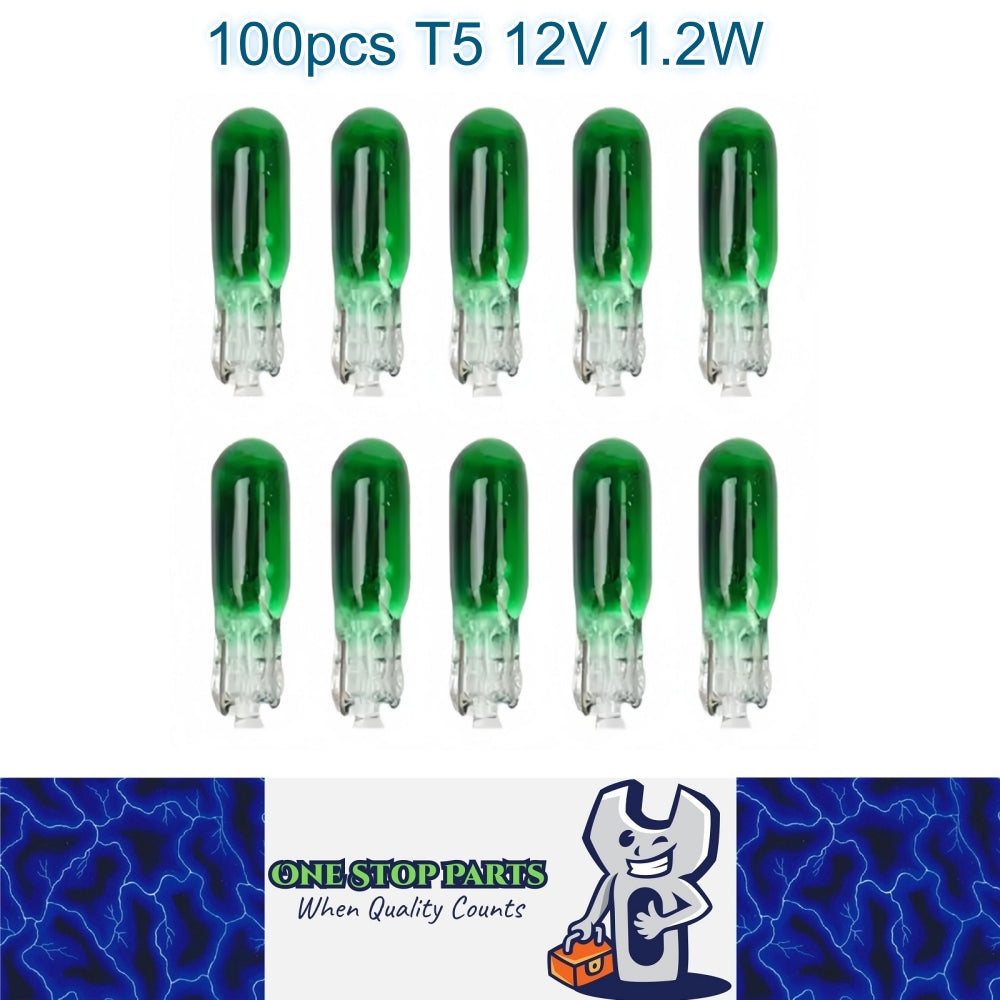 100 x 12V 1.2W T5 Wedge GREEN Globes TYPE T-5mm Dashboard Coated Globes 100pcs