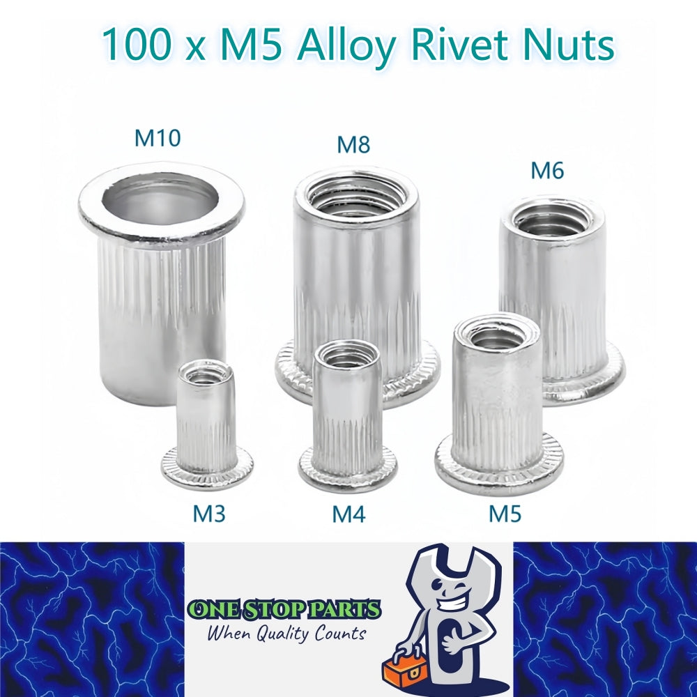 100 x M5 Aluminium Alloy Rivet Nuts- 10mm Wide x 13mm Long Suits 7mm Hole 100pcs