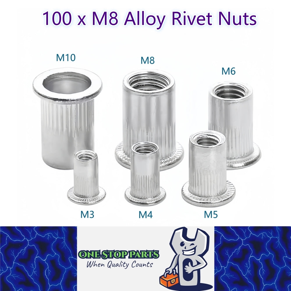 100 x M8 Aluminium Alloy Rivet Nuts- 15mm Wide x 18mm Long Suits 11mm Hole 100pc
