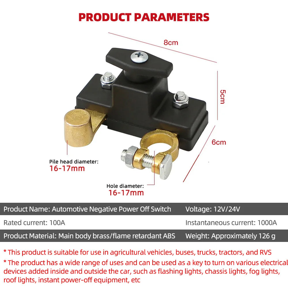 100A Car Battery Disconnect Switch 12V-24V Power-off Battery Kill Switch