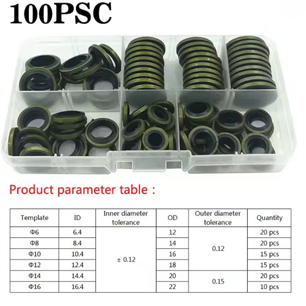 100pcs Metal Bonded Washer Oil Drain Plug Gasket Kit M6/8/10/12/14 /16 Seal Ring
