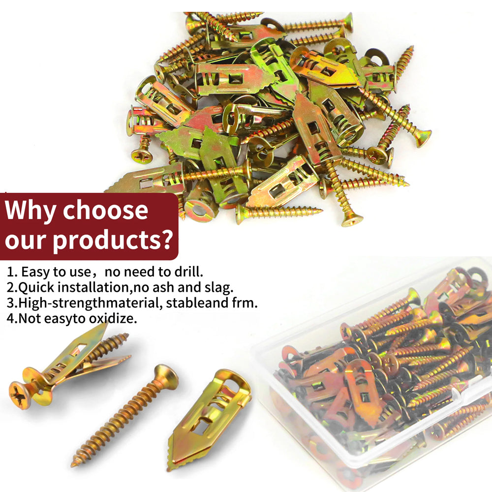 100pcs Self Drilling Drywall Anchors with Screws Expansion Nail Self-Tappe Screw