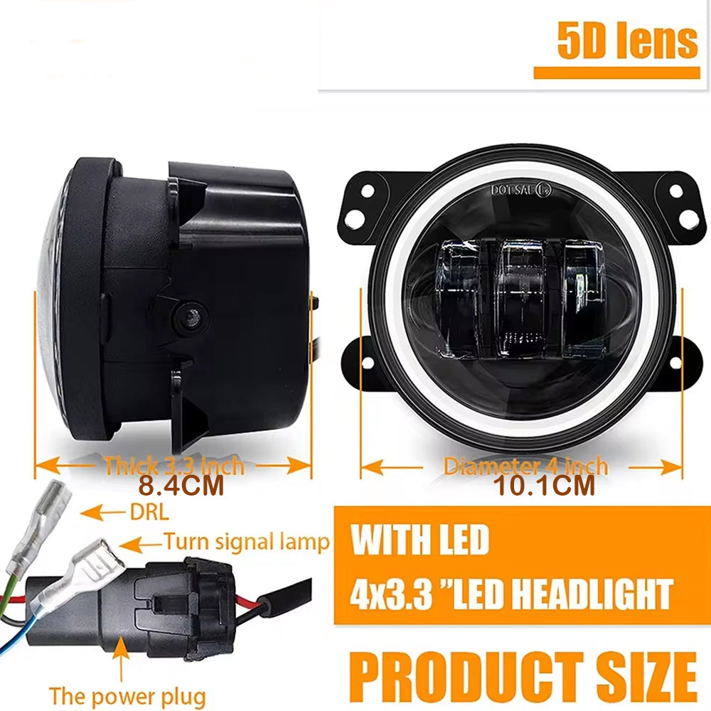 2pcs 101mm Round Led Fog Lights White Amber Headlight for Ford Focus MK2 MK3 MK7