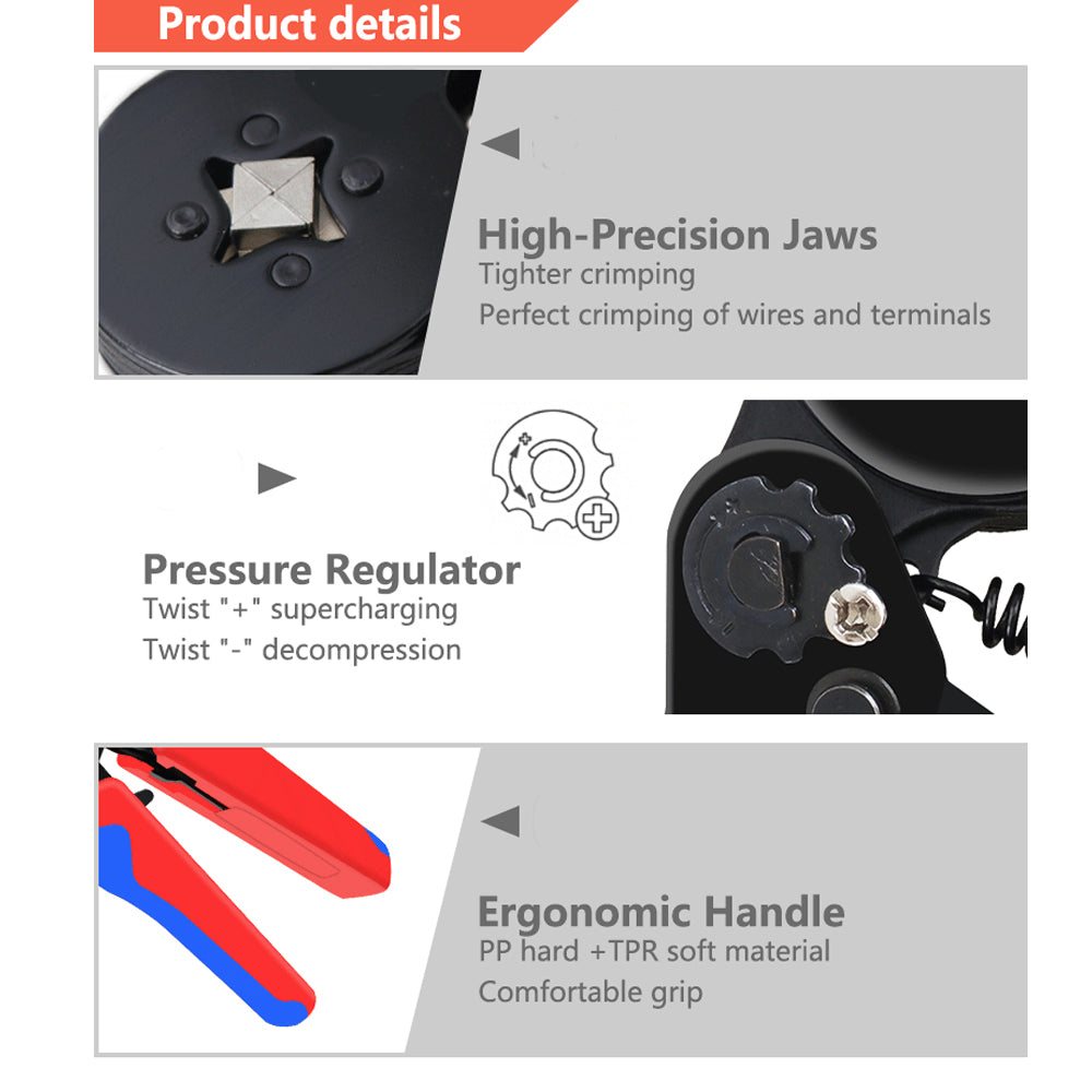 Ferrule Crimping Tool Kit Hexagonal Ratchet Jaw Wire Plier and 1200 Terminals