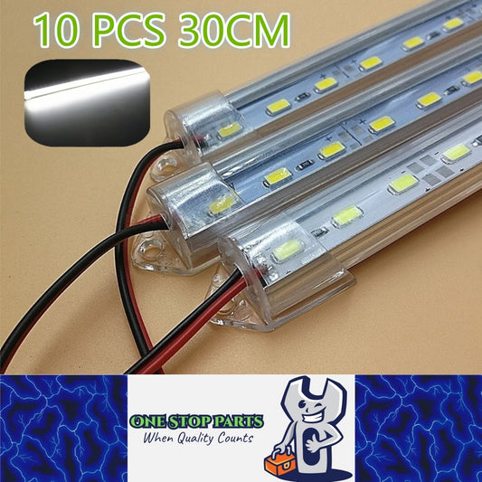 10 x 12v 30cm Cool White Aluminium Body LED Strip with Clear Lens and end mounts