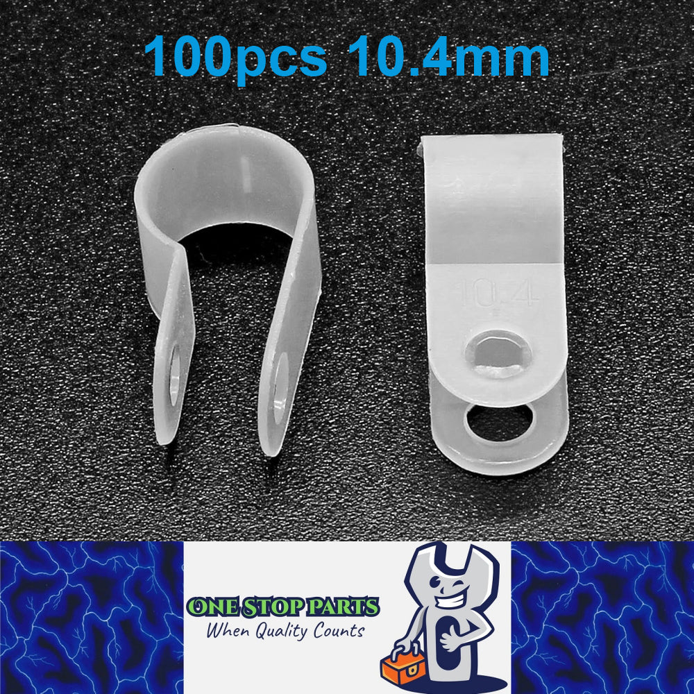 100 X White 10.4mm P Clamps Cable saddle clips R-Type Nylon Plastic Clamps 100pc