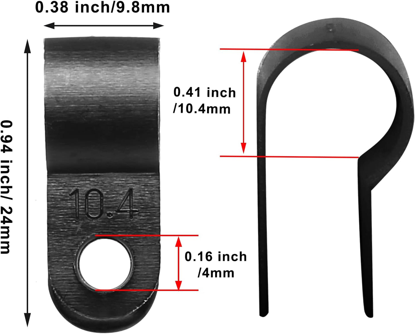 100 X Black 10.4mm P Clamps Cable saddle clips R-Type Nylon Plastic Clamps 100pc