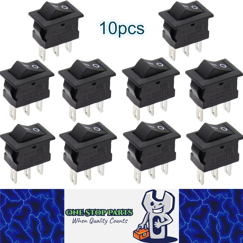 10 x Black Rocker Switches 10x15mm ON/OFF 3 Pin SPST Panel Mini Rocker Switches