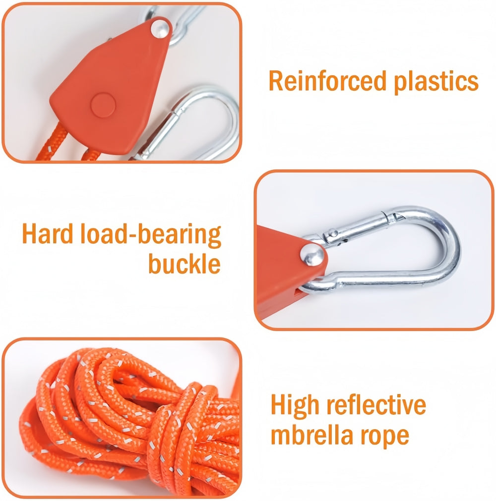 6 Orange Reflective Camping Tent Rope Tie down Fastener Tensioner Ratchet Hanger