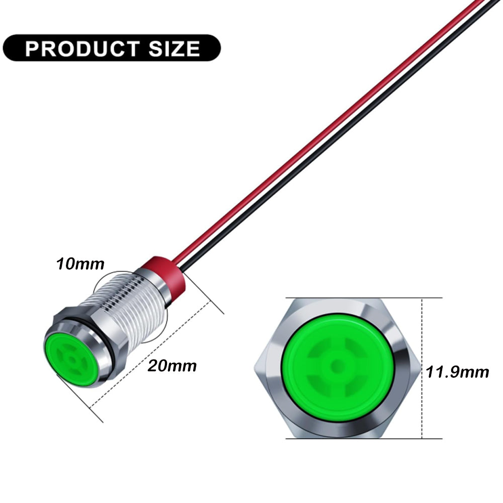 10x Green LED Indicator Light 10mm Metal 12V-24V Pilot Signal Lamp IP67 Car Boat