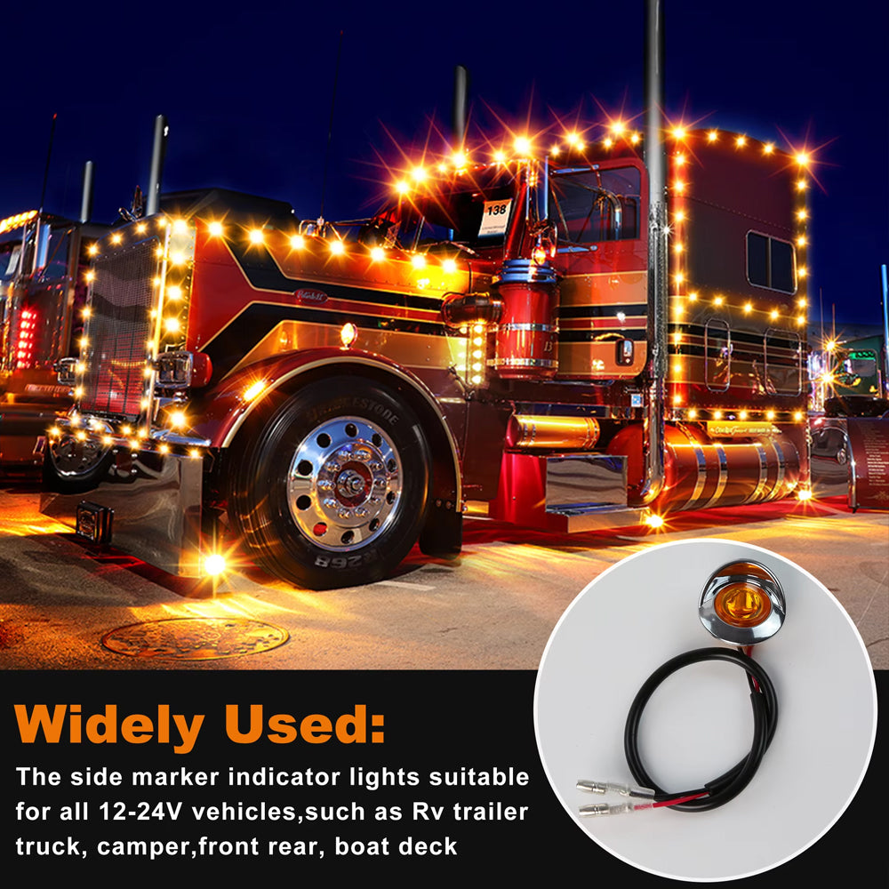 10 x Amber Round LED Side Marker Lamps 1.9CM 12V-24V LED Side Marker Lamps