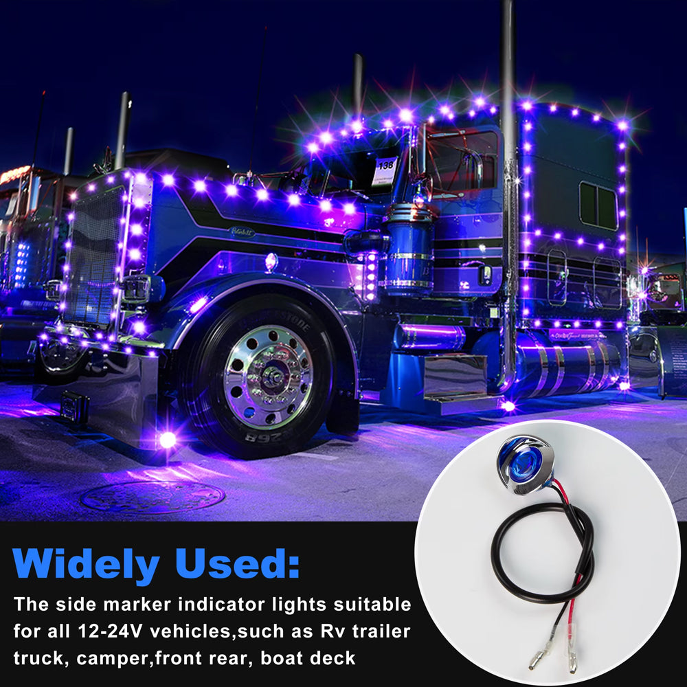 10 x Blue Round LED Side Marker Lamps 1.9CM 12V-24V LED Signal Indicator Light