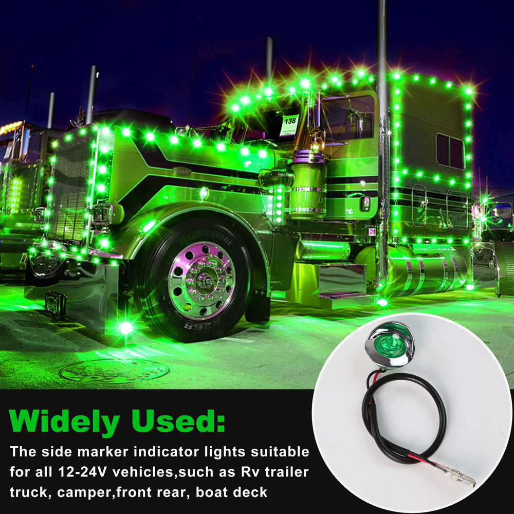 10 x Green Round LED Side Marker Lamps 1.9CM 12V-24V LED Marker Signal Lights