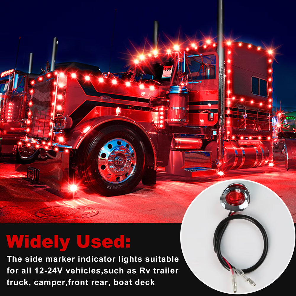 10 x Red Round LED Rear Marker Lamps 1.9CM 12V-24V LED Rear Marker Lights