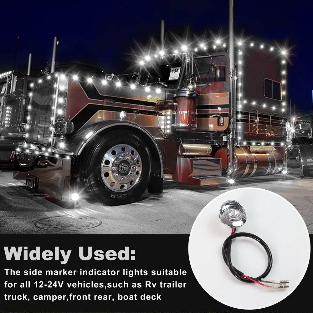 10 x White Round LED Front Marker Lamps 1.9CM 12V-24V LED Front Marker Lights