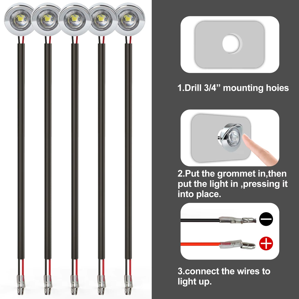 10 x White Round LED Front Marker Lamps 1.9CM 12V-24V LED Front Marker Lights