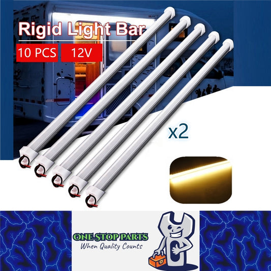 10 x 12v 50cm Warm White Aluminium Body LED Strip with Frosted Lens end mount