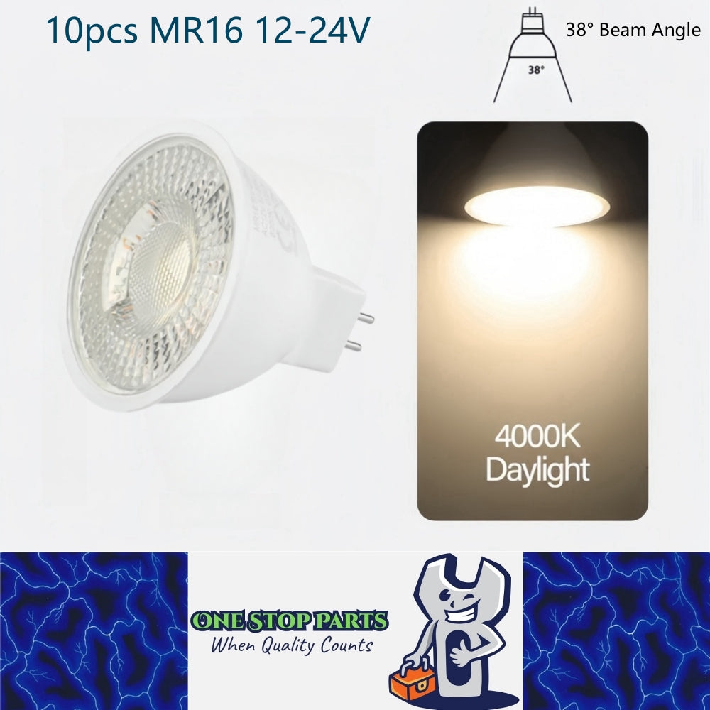 10x MR16 3W LED Spotlight AC/DC 12V-24V 38 Degree 4000K Daylight White Downlight