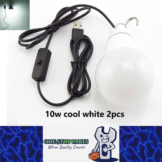 2 x USB 10w Cool White Light Bulb with Inline Switch with 1.5 Meter Cable (2pcs)